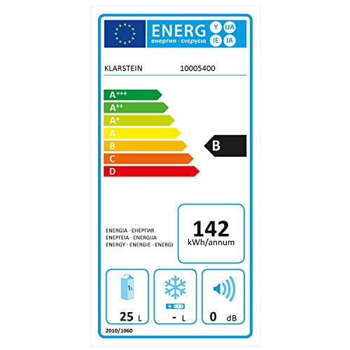 Klarstein MKS-11 - Minibar, Nevera, Frigo para Bebidas, B, 25 litros, Operación silenciosa, 0 dB, Dimensiones 38 x 47 x 44,5 cm, 1 Estante, 2 Compartimientos Laterales, 3 Niveles, Negro