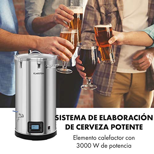 Klarstein Mundschenk 3XL – caldero de mosto, lote para cocer cerveza casera, 3.000 W, 65 litros, 9 programas, MemoryBrew, pantalla LCD, acero inoxidable 304, incluye colador y recipiente para cereales