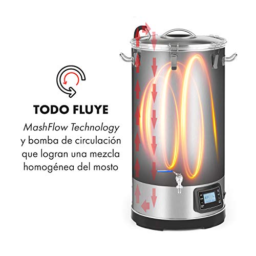 Klarstein Mundschenk 3XL – caldero de mosto, lote para cocer cerveza casera, 3.000 W, 65 litros, 9 programas, MemoryBrew, pantalla LCD, acero inoxidable 304, incluye colador y recipiente para cereales