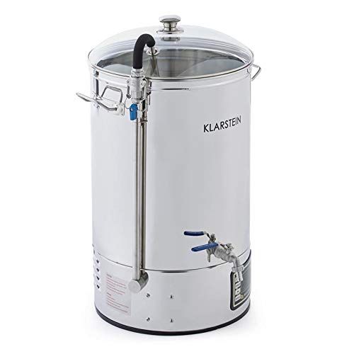 Klarstein Mundschenk - Caldera de maceración y mosto, Elaboración cerveza, Acero inoxidable, 30 L, Calentador 2500 W, Plateado