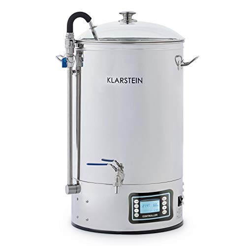 Klarstein Mundschenk - Caldera de maceración y mosto, Elaboración cerveza, Acero inoxidable, 30 L, Calentador 2500 W, Plateado