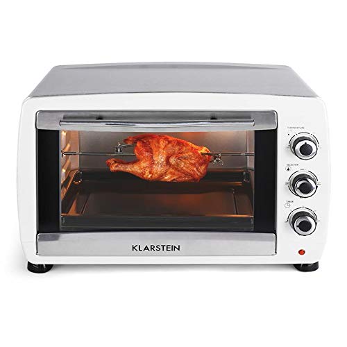 Klarstein Omnichef 45W - Mini horno, Horno eléctrico, 45 L, 4 Bandejas, 2000 W, Hasta 230 °C, 4 Puntos de calor, Gratinador, Temporizador, Vidrio de seguridad, Acero inoxidable, Blanco