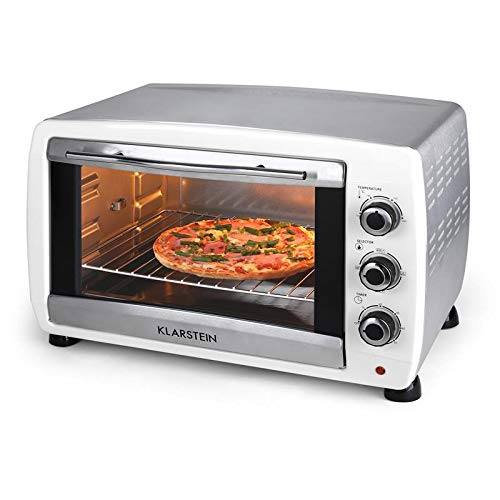 Klarstein Omnichef 45W - Mini horno, Horno eléctrico, 45 L, 4 Bandejas, 2000 W, Hasta 230 °C, 4 Puntos de calor, Gratinador, Temporizador, Vidrio de seguridad, Acero inoxidable, Blanco