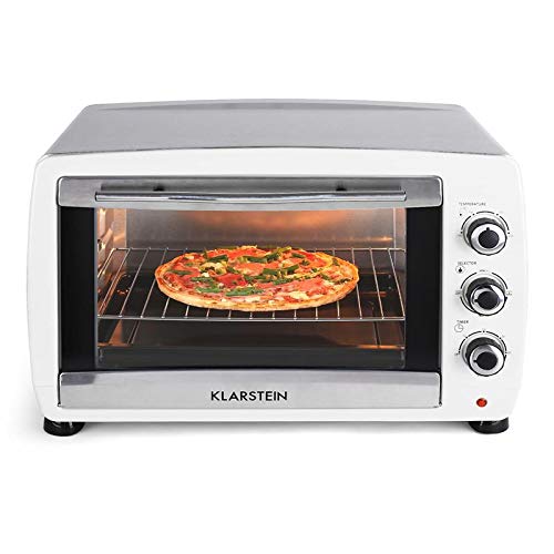 Klarstein Omnichef 45W - Mini horno, Horno eléctrico, 45 L, 4 Bandejas, 2000 W, Hasta 230 °C, 4 Puntos de calor, Gratinador, Temporizador, Vidrio de seguridad, Acero inoxidable, Blanco