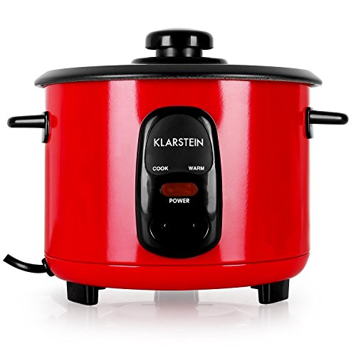 Klarstein Osaka Olla arrocera (400 W, 1 L, Antiadherente, Apagado automático con función de Mantenimiento en Calor, Tapa de Vidrio, Incluye cucharón y Vaso medidor de arroz) - Rojo