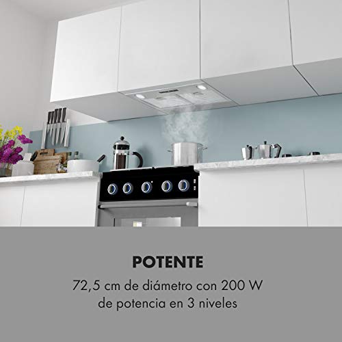 Klarstein Paolo Extractor de humos - Campana extractora para encastrar, 72 cm de ancho, Absorción de 600 m³/h, 200 W, Filtro grasa de aluminio, Eficiencia energética de clase A, Acero inox, Plateado