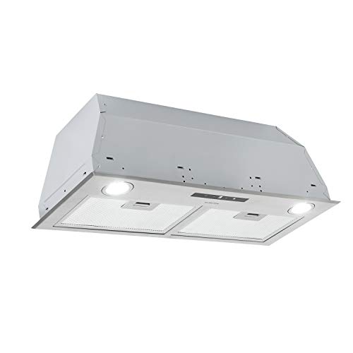 Klarstein Paolo Extractor de humos - Campana extractora para encastrar, 72 cm de ancho, Absorción de 600 m³/h, 200 W, Filtro grasa de aluminio, Eficiencia energética de clase A, Acero inox, Plateado