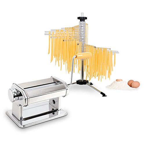 KLARSTEIN Pasta Maker máquina para Pasta (Acero Inoxidable, Rodillo amasador, fácil de Limpiar, Cuchilla Ajustable, manivela, Masa de 150 mm, Pinza de sujeción Mesa) - Plateado