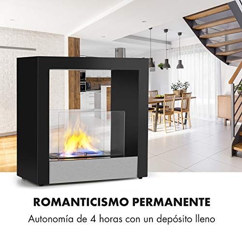 Klarstein Phantasma Cube Chimenea - Quemador de Bio etanol de Acero sin Humos ni olores, Depósito de 1,3 litros, Duración de 4 Horas, Asistente de Apagado, Acero Inoxidable y Vidrio, Negro