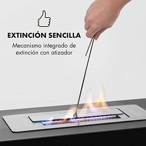 Klarstein Phantasma Cube Chimenea - Quemador de Bio etanol de Acero sin Humos ni olores, Depósito de 1,3 litros, Duración de 4 Horas, Asistente de Apagado, Acero Inoxidable y Vidrio, Negro