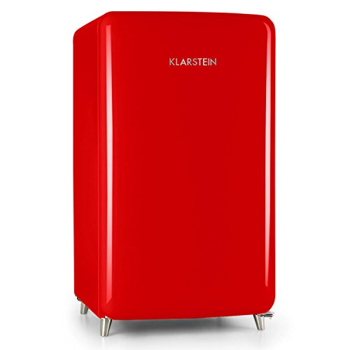 Klarstein PopArt-Bar Nevera retro - Mininevera, Eficiencia energética A+, Capacidad 136 litros, Aspecto retro, Puerta a la derecha, Estilo de los años 50, Rojo
