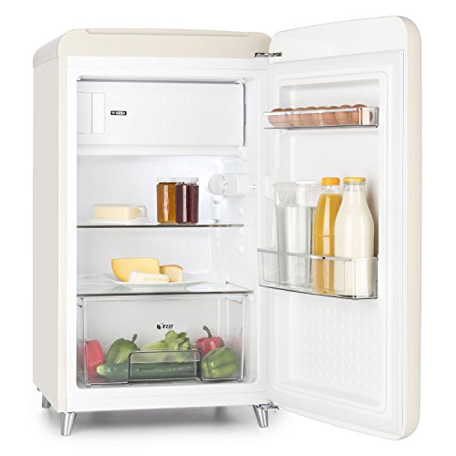 KLARSTEIN Popart Cream - Nevera, refrigerador, diseño Retro, 108 l, congelador de 13 l, Compartimento de Verduras, 2 estantes, Compartimento para Botellas, Bandeja para Huevos, Crema