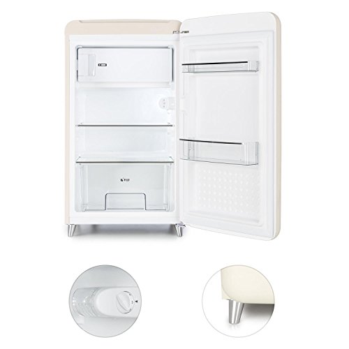 KLARSTEIN Popart Cream - Nevera, refrigerador, diseño Retro, 108 l, congelador de 13 l, Compartimento de Verduras, 2 estantes, Compartimento para Botellas, Bandeja para Huevos, Crema