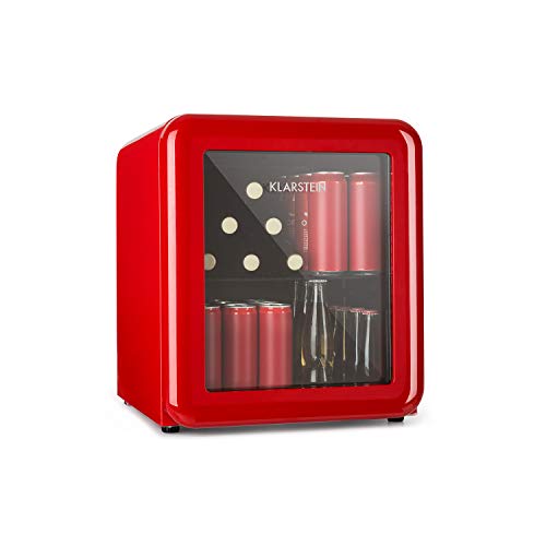 Klarstein Poplife Nevera de Bebidas - Mini Bar, Nevera Retro, 0-10°C, Solo 39 dB, Protege el Medio Ambiente, Puerta con Cristal Doble, Diseño Retro, Rojo