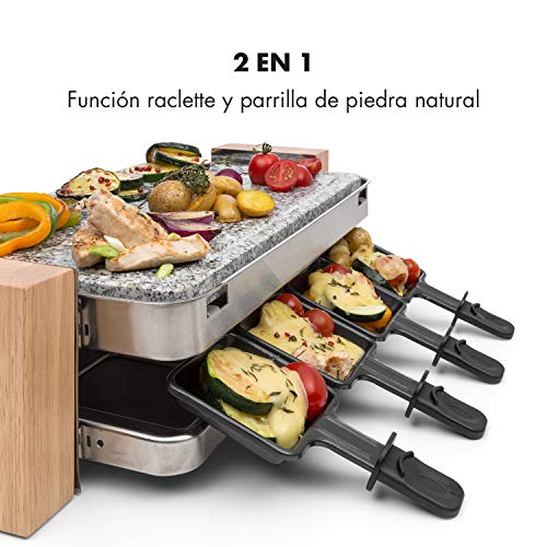 Klarstein Prime-Rib Raclette con Piedra Natural - Raclette-Barbacoa, Barbacoa de Fiestas, 2 en 1, para 8 Personas, 1500 W, Termostato, Regulable, Carcasa de Acero, Accesorios, Negro