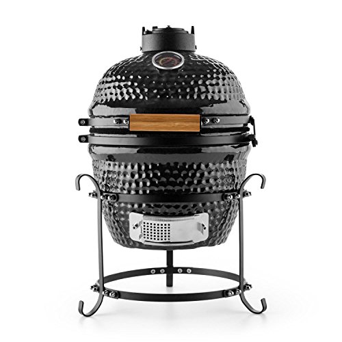 Klarstein Princesize Parrilla Kamado - Barbacoa Japonesa, Ahumador, Horno cerámico 11", Asador, Baja Temperatura carbón, Ideal Madera aromática, BBQ slowcooking, Negro