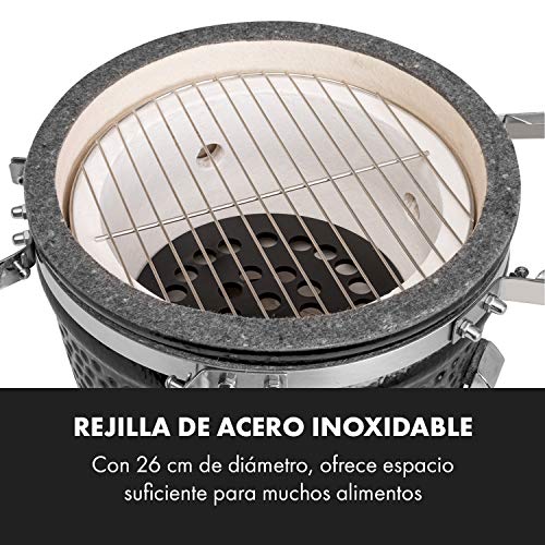 KLARSTEIN Princesize Pro Kamado – Barbacoa de cerámica y ahumador, 13" Pulgadas de diámetro (33 cm), Parrilla de Acero Inoxidable, para Asar, cocinar a Fuego Lento, ahumar u Hornear, Negro