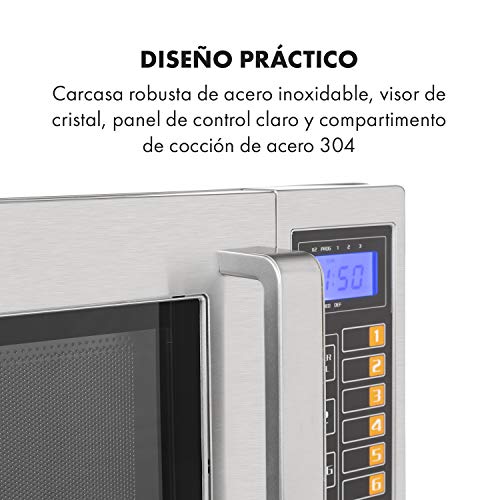 Klarstein Pro Bestzeit 25 Microondas Profesional - gastronomía, uso comercial 1000W, cámara de cocción de 25 litros, 52 x 31 x 44 cm, pantalla LCD, 3 niveles de potencia, acero inoxidable