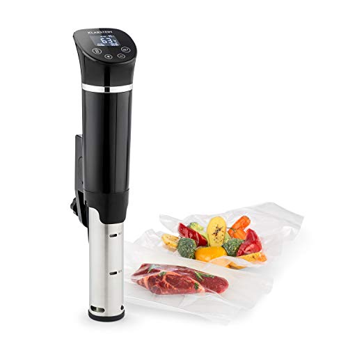 Klarstein Quickstick Flex - Sous Vide, Máquina de cocción al vacío, 1300 W, Programable, Circulación en 3D, 0-95 °C, Pantalla LCD táctil, Resistencia al agua IPX7, Hasta 20 litros, Negro