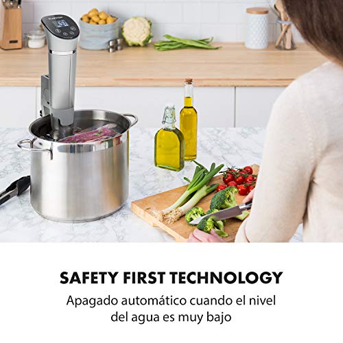 Klarstein Quickstick Flex - Sous Vide, Máquina de cocción al vacío, 1300 W, Programable, Circulación en 3D, 0-95 °C, Pantalla LCD táctil, Resistencia al agua IPX7, Hasta 20 litros, Plateado