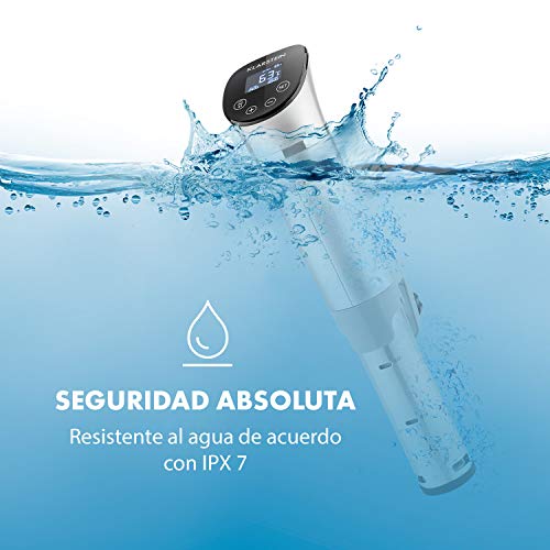 Klarstein Quickstick Flex - Sous Vide, Máquina de cocción al vacío, 1300 W, Programable, Circulación en 3D, 0-95 °C, Pantalla LCD táctil, Resistencia al agua IPX7, Hasta 20 litros, Plateado