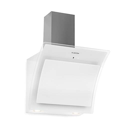 KLARSTEIN Sabia 60 - Campana extractora Inclinada, Extractor de Humos de Pared, Vidrio de Seguridad, Absorción y circulación de Aire, 3 Niveles, 600 m³/h, Iluminación LED, 60 cm de Ancho, Blanco