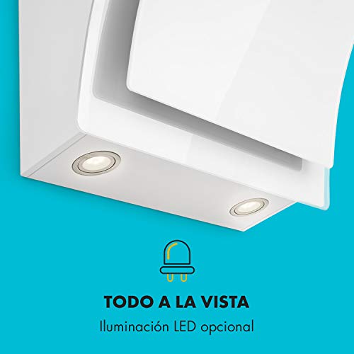 KLARSTEIN Sabia 60 - Campana extractora Inclinada, Extractor de Humos de Pared, Vidrio de Seguridad, Absorción y circulación de Aire, 3 Niveles, 600 m³/h, Iluminación LED, 60 cm de Ancho, Blanco