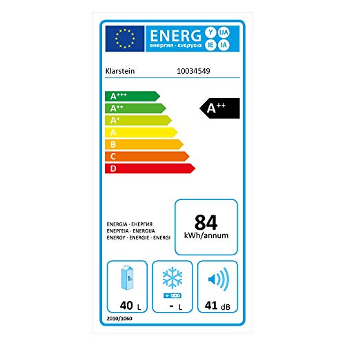 Klarstein Scooby mininevera - sistema EcoExcellence, eficiencia energética de clase A++, 40 litros de capacidad, temperatura regulable, baldas extraíbles, botellas de hasta 2 l, 41 dB, blanco