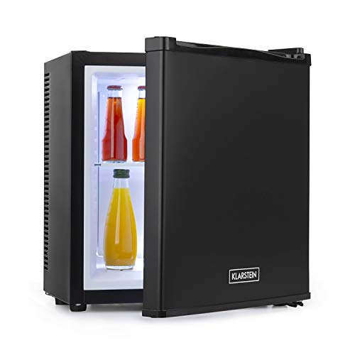 Klarstein Secret Cool mini nevera mini bar - Clase A+, 13 litros, 45 cm de altura, 0 dB, silenciosa, sin ningún tipo de ruido, enfría entre 5 y 8 °C, nevera de bebidas, Minibar, negro