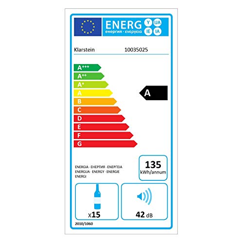 Klarstein Shiraz Slim Uno - Nevera para vinos, Eficiencia energética de clase A, 5-18 °C, 42 dB, Panel táctil, Iluminación LED, Altura regulable, 4 baldas, 44 litros, Para 15 botellas de vino, Negro