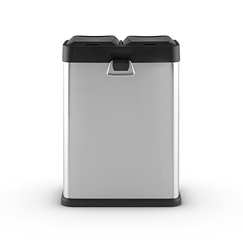 Klarstein Sistema Ecologico, Cubo de Basura para Reciclaje con Pedales, 2 Recipientes Extraíbles, 36 L, Identificación por Colores, Acero Inoxidable, Separación Ecológica de Residuos