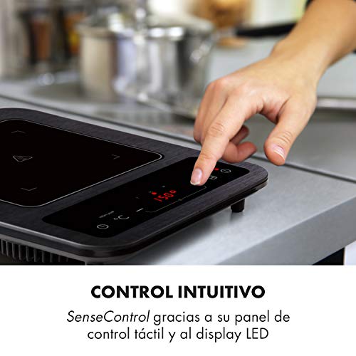 Klarstein SlimChef placa de cocina - Cocina de inducción, 1800 W, 10 niveles de potencia y de temperatura, Pantalla LED, Autoapagado, Vitrocerámica, Seguro para niños, No quema, Negro