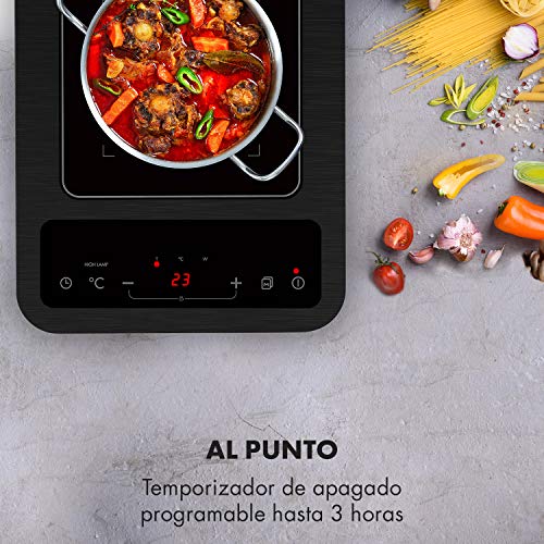 Klarstein SlimChef placa de cocina - Cocina de inducción, 1800 W, 10 niveles de potencia y de temperatura, Pantalla LED, Autoapagado, Vitrocerámica, Seguro para niños, No quema, Negro