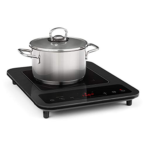 Klarstein SlimChef placa de cocina - Cocina de inducción, 1800 W, 10 niveles de potencia y de temperatura, Pantalla LED, Autoapagado, Vitrocerámica, Seguro para niños, No quema, Negro