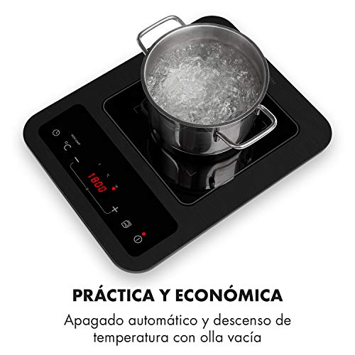 Klarstein SlimChef placa de cocina - Cocina de inducción, 1800 W, 10 niveles de potencia y de temperatura, Pantalla LED, Autoapagado, Vitrocerámica, Seguro para niños, No quema, Negro