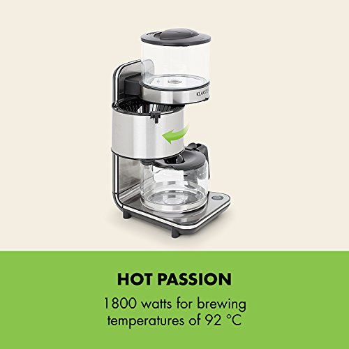 KLARSTEIN Soulmate Cafetera con filtro de goteo - 1800W, 1,25L, Base de acero inoxidable, Percolación, Diseño de cristal, Café filtrado caliente, Deposito extraíble, Limpieza sencilla