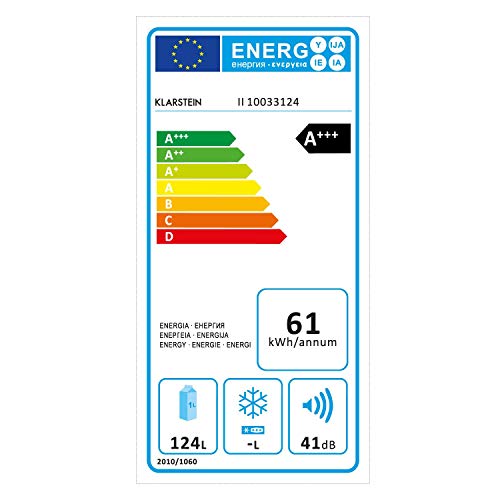 Klarstein Springfield Eco - A+++, 124L, Nevera, Refrigerador de bajo consumo sin congelador, Diseño en acero inoxidable, 85 cm, Instalación libre, Diseño en acero inoxidable, Acero inoxidable