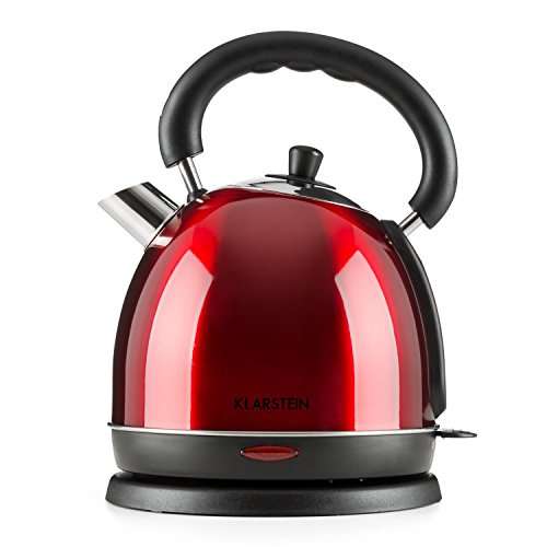 Klarstein Teatime Hervidor de agua - Inalámbrico, Tetera eléctrica, Diseño tetera retro, Acero inoxidable, 1,8 L, 1850-2200 W, Filtro antical lavable, Rojo