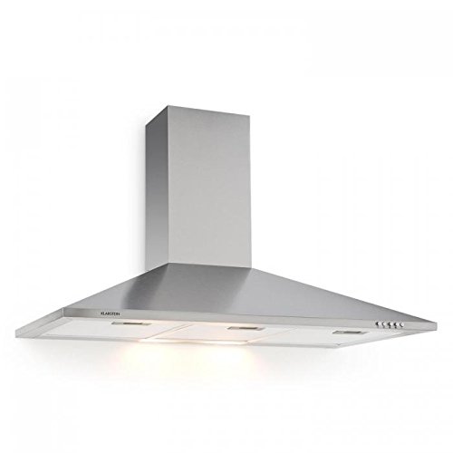 Klarstein TR90WS Campana extractora - Campana de pared, Aire de escape circulante, Iluminación, Ancho: 90 cm, 3 escalas, Capacidad: 340 m³/h, 3 filtros de grasa, Acero inoxidable, Plateado