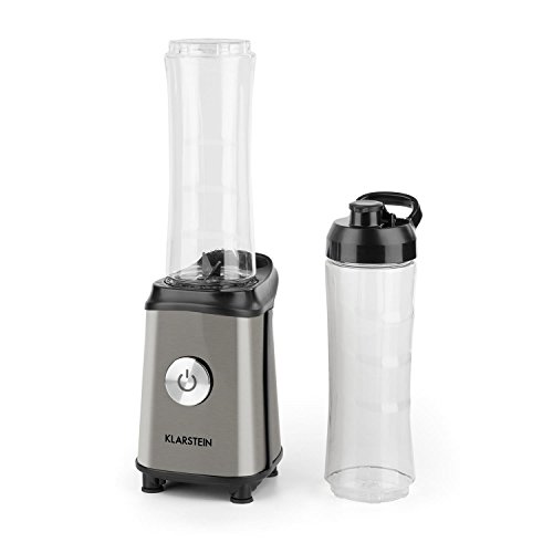 KLARSTEIN Tuttifrutti Mini-Mixer batidora (350 W, Cuchillas en Cruz Acero Inoxidable, 2 recipientes de 600 ml sin BPA, 2 Tapas para los Vasos, Compacto) - Plateado