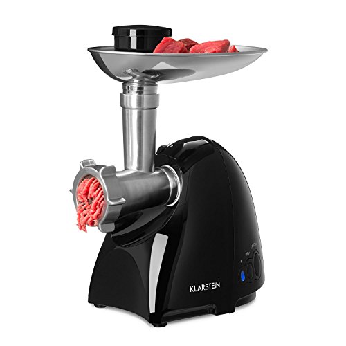 Klarstein Vampir Picadora de carne - 600W de potencia, 3 tamaños estándar, Cuchillas acero inoxidable, Preparados de salchichas, Amplio set de accesorios, Embutidos en casa