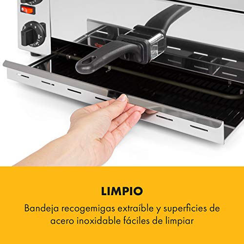 Klarstein Vesuvio Pro horno para pizzas - 1130 W, 1 cámara, superficie de horneado de 360 x 330 mm, temperatura hasta 300 °C, bandeja para migas, acero inoxidable, horno, para pan y bollería, plateado