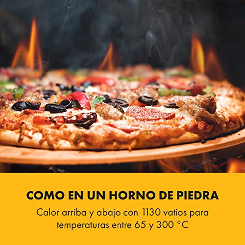 Klarstein Vesuvio Pro horno para pizzas - 1130 W, 1 cámara, superficie de horneado de 360 x 330 mm, temperatura hasta 300 °C, bandeja para migas, acero inoxidable, horno, para pan y bollería, plateado