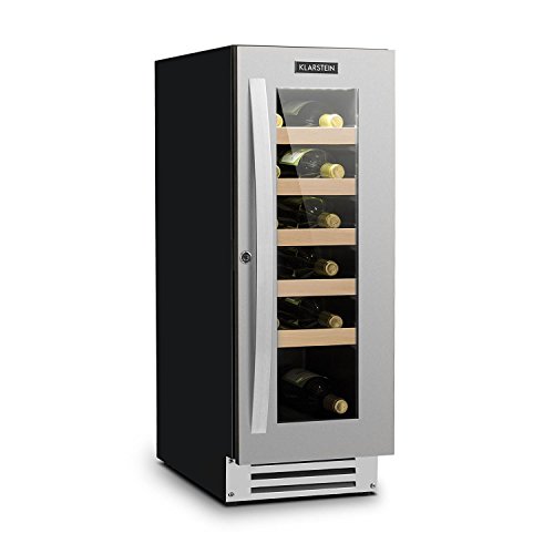 Klarstein Vinovilla Smart - Nevera para vinos, Nevera de bebidas, Volumen de 50 litros, 20 Botellas, Puerta con cerradura y dos llaves, Panel táctil, Iluminación interior LED, Negro