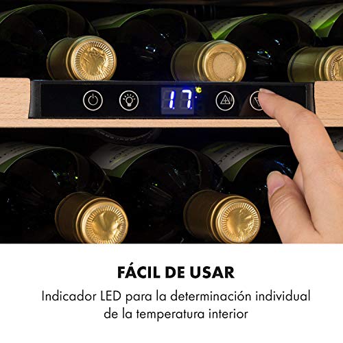 Klarstein Vinsider 24 Onyx Edition - Nevera para vinos con puerta acristalada, Ideal vinos, Para montar, 24 botellas, 5-22 °C, Pantalla LED, 3 bandejas, Iluminación LED, Negro