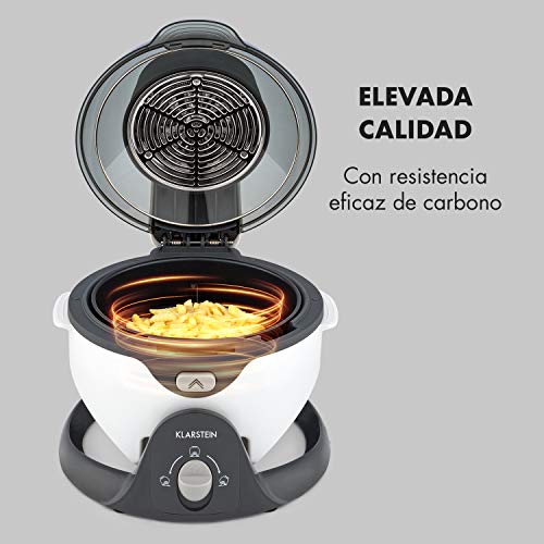 Klarstein VitAir Pommesmaster freidora de aire caliente - 1400 W, de 50-240 °C, sistema de rotación, cocinado a 360°, panel digital, programable hasta 60 min, fuente de calor de carbono, blanco