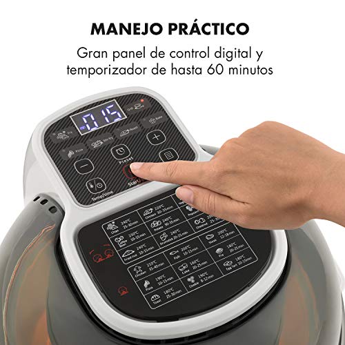 Klarstein VitAir Pommesmaster freidora de aire caliente - 1400 W, de 50-240 °C, sistema de rotación, cocinado a 360°, panel digital, programable hasta 60 min, fuente de calor de carbono, blanco