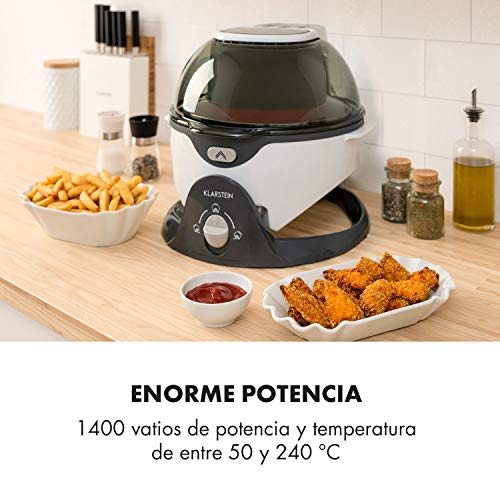 Klarstein VitAir Pommesmaster freidora de aire caliente - 1400 W, de 50-240 °C, sistema de rotación, cocinado a 360°, panel digital, programable hasta 60 min, fuente de calor de carbono, blanco