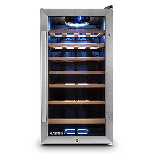 Klarstein Vivo Vino 26 Vinoteca - Nevera para bebidas, 26 botellas, 88 L, LED, control temperatura, Bisagra Intercambiable, Puerta ambos lados, acero inox, negro