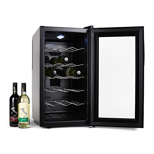 Klarstein Vivo Vino - Nevera para vinos, Nevera para Bebidas, Capacidad: 52 litros, Espacio para 18 Botellas, 5 Estantes, Silencioso, Temperatura 11° - 18° C, Iluminación Interior LED, Negro